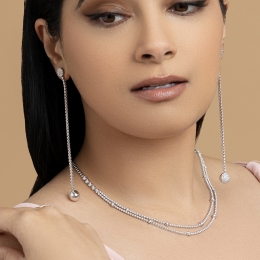 Long Hanging Diamond Earrings in 18K White Gold